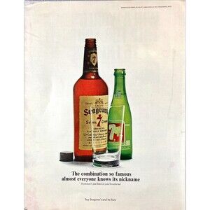 Seagram's Seven Crown & Seven Uo "Famous Combination" Vintage Print Ad 1964